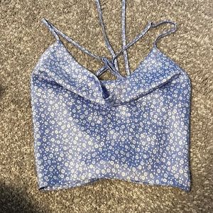 Never worn blue with white flowers silk adjustable top